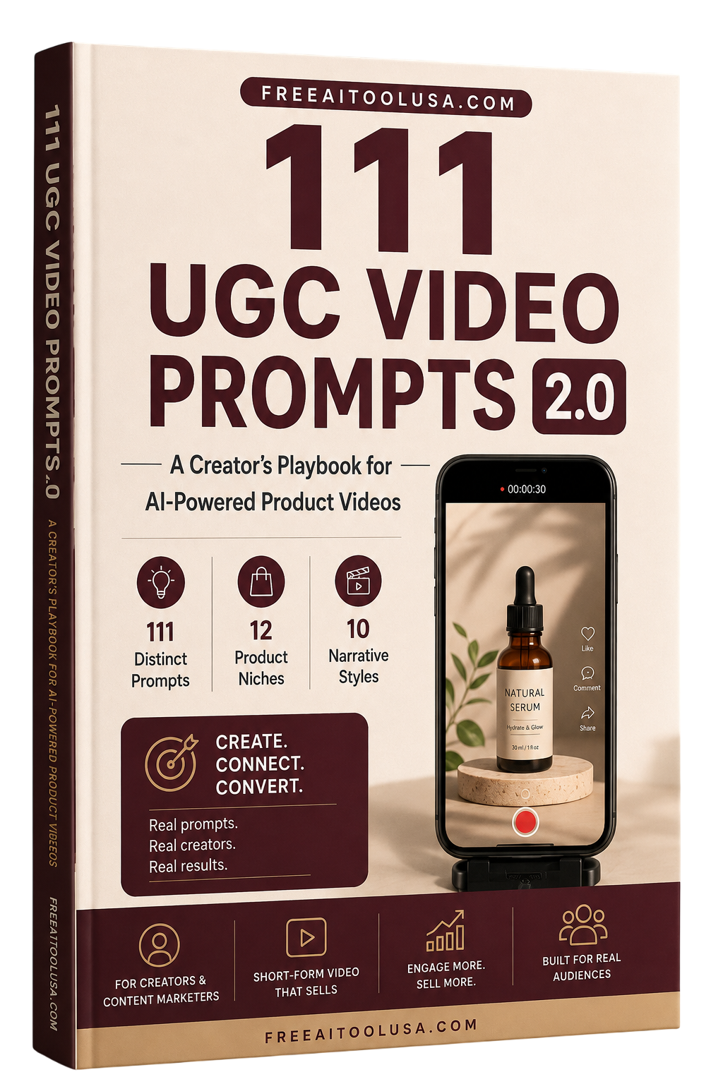111 UGC Video Prompts 2.0 book mockup with spine